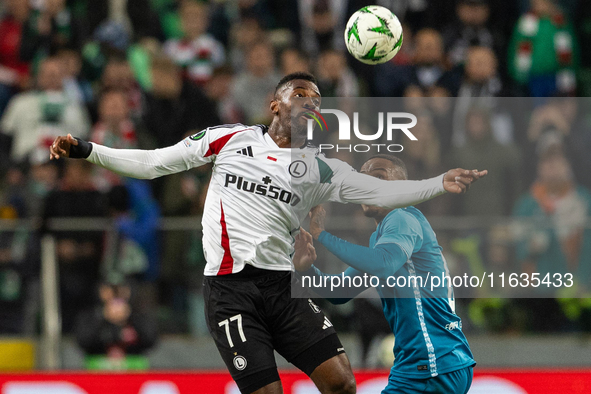 Jean-Pierre Nsame is plying during UEFA Conference League match between  Legia Warsaw and  Real Betis in Warsaw Poland on 3 October 2024 in...