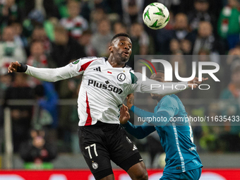 Jean-Pierre Nsame is plying during UEFA Conference League match between  Legia Warsaw and  Real Betis in Warsaw Poland on 3 October 2024 in...