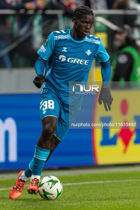 Assane Diao  is playing during UEFA Conference League match between Legia Warsaw and Real Betis in Warsaw Poland on 3 October 2024 in Warsaw...