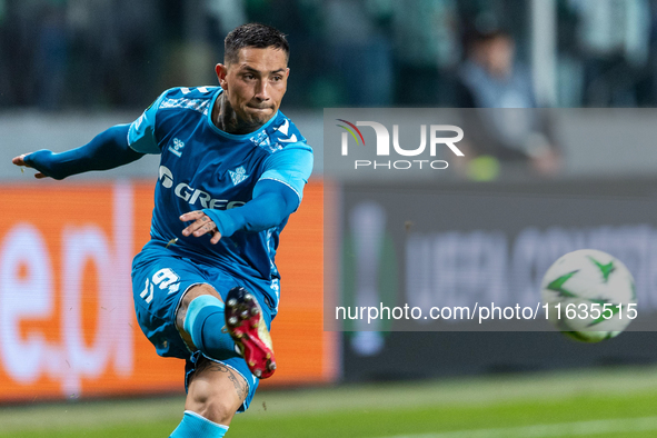 Ezequiel Avila  is playing during UEFA Conference League match between Legia Warsaw and Real Betis in Warsaw Poland on 3 October 2024 in War...