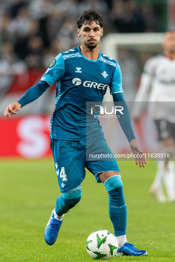 Johnny Cardoso  is playing during UEFA Conference League match between Legia Warsaw and Real Betis in Warsaw Poland on 3 October 2024 in War...