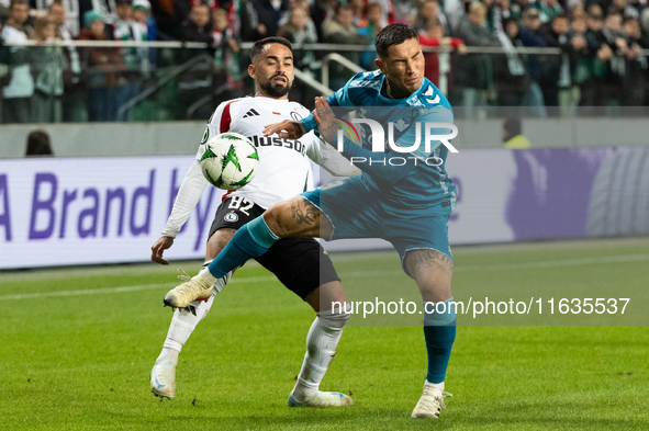 Luquinhas and Ezequiel Avila are playing during UEFA Conference League match between Legia Warsaw and Real Betis in Warsaw Poland on 3 Octob...