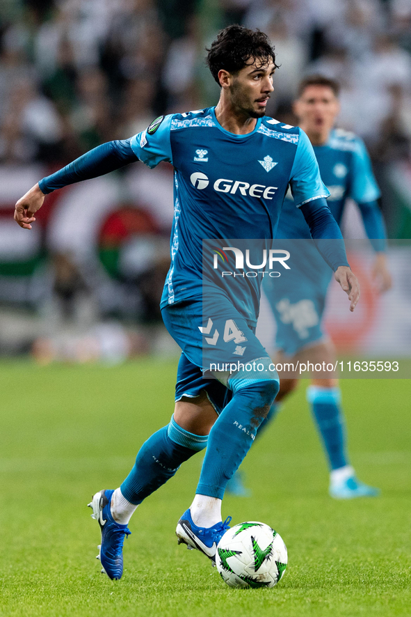 Johnny Cardoso  is playing during UEFA Conference League match between Legia Warsaw and Real Betis in Warsaw Poland on 3 October 2024 in War...