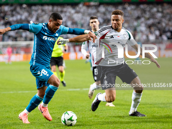 Vitor Roque and  Steve Kapuadi  are playing during UEFA Conference League match between Legia Warsaw and Real Betis in Warsaw Poland on 3 Oc...