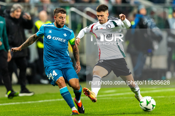 Vitor Roque and Ruben Vinagre  are playing during UEFA Conference League match between Legia Warsaw and Real Betis in Warsaw Poland on 3 Oct...