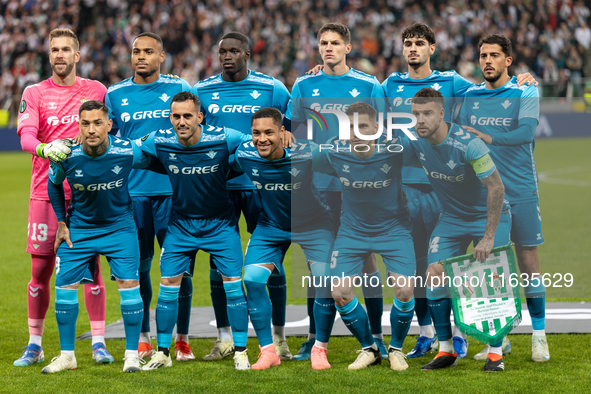 The Betis team is posing  during UEFA Conference League match between Legia Warsaw and Real Betis in Warsaw Poland on 3 October 2024 in Wars...