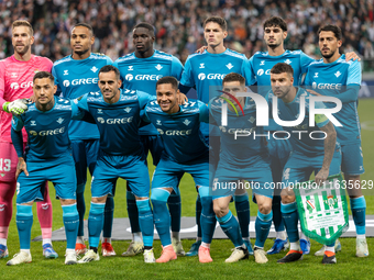 The Betis team is posing  during UEFA Conference League match between Legia Warsaw and Real Betis in Warsaw Poland on 3 October 2024 in Wars...