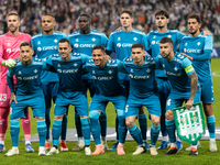 The Betis team is posing  during UEFA Conference League match between Legia Warsaw and Real Betis in Warsaw Poland on 3 October 2024 in Wars...