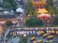 Tourists visit the Confucius Temple in Nanjing, China, on October 4, 2024. (