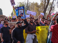 Shia men shout slogans against Israel in Baramulla, Jammu and Kashmir, India, on October 4, 2024. Protests erupt in Baramulla District again...