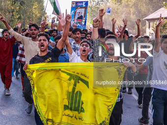 Shia men shout slogans against Israel in Baramulla, Jammu and Kashmir, India, on October 4, 2024. Protests erupt in Baramulla District again...