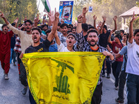 Shia men shout slogans against Israel in Baramulla, Jammu and Kashmir, India, on October 4, 2024. Protests erupt in Baramulla District again...