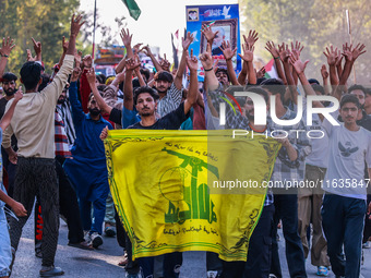 Shia men shout slogans against Israel in Baramulla, Jammu and Kashmir, India, on October 4, 2024. Protests erupt in Baramulla District again...