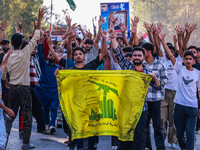 Shia men shout slogans against Israel in Baramulla, Jammu and Kashmir, India, on October 4, 2024. Protests erupt in Baramulla District again...