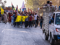 Shia men shout slogans against Israel in Baramulla, Jammu and Kashmir, India, on October 4, 2024. Protests erupt in Baramulla District again...