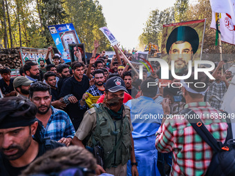 Shia men shout slogans against Israel in Baramulla, Jammu and Kashmir, India, on October 4, 2024. Protests erupt in Baramulla District again...