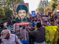 Shia men shout slogans against Israel in Baramulla, Jammu and Kashmir, India, on October 4, 2024. Protests erupt in Baramulla District again...