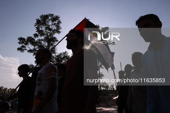 Shia men shout slogans against Israel in Baramulla, Jammu and Kashmir, India, on October 4, 2024. Protests erupt in Baramulla District again...