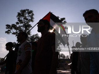 Shia men shout slogans against Israel in Baramulla, Jammu and Kashmir, India, on October 4, 2024. Protests erupt in Baramulla District again...