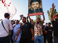 Shia men shout slogans against Israel in Baramulla, Jammu and Kashmir, India, on October 4, 2024. Protests erupt in Baramulla District again...