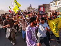 Shia men shout slogans against Israel in Baramulla, Jammu and Kashmir, India, on October 4, 2024. Protests erupt in Baramulla District again...