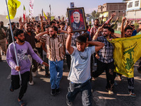 Shia men shout slogans against Israel in Baramulla, Jammu and Kashmir, India, on October 4, 2024. Protests erupt in Baramulla District again...