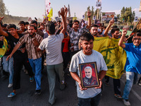 Shia men shout slogans against Israel in Baramulla, Jammu and Kashmir, India, on October 4, 2024. Protests erupt in Baramulla District again...