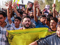 Shia men shout slogans against Israel in Baramulla, Jammu and Kashmir, India, on October 4, 2024. Protests erupt in Baramulla District again...