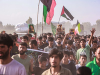 Shia men shout slogans against Israel in Baramulla, Jammu and Kashmir, India, on October 4, 2024. Protests erupt in Baramulla District again...