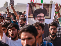 Shia men shout slogans against Israel in Baramulla, Jammu and Kashmir, India, on October 4, 2024. Protests erupt in Baramulla District again...