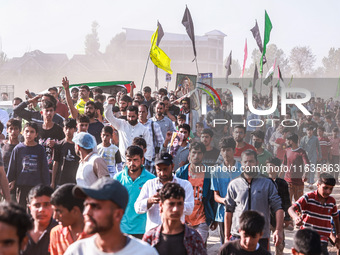 Shia men shout slogans against Israel in Baramulla, Jammu and Kashmir, India, on October 4, 2024. Protests erupt in Baramulla District again...