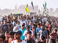 Shia men shout slogans against Israel in Baramulla, Jammu and Kashmir, India, on October 4, 2024. Protests erupt in Baramulla District again...