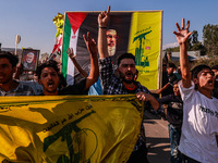 Shia men shout slogans against Israel in Baramulla, Jammu and Kashmir, India, on October 4, 2024. Protests erupt in Baramulla District again...