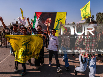 Shia men shout slogans against Israel in Baramulla, Jammu and Kashmir, India, on October 4, 2024. Protests erupt in Baramulla District again...