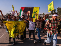 Shia men shout slogans against Israel in Baramulla, Jammu and Kashmir, India, on October 4, 2024. Protests erupt in Baramulla District again...