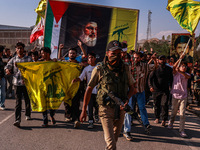 Shia men shout slogans against Israel in Baramulla, Jammu and Kashmir, India, on October 4, 2024. Protests erupt in Baramulla District again...