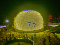 A pandal is designed inspired by the famous Sphere of Las Vegas during the Durga Puja festival in Kolkata, India, on October 4, 2024. (