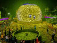 A pandal is designed inspired by the famous Sphere of Las Vegas during the Durga Puja festival in Kolkata, India, on October 4, 2024. (