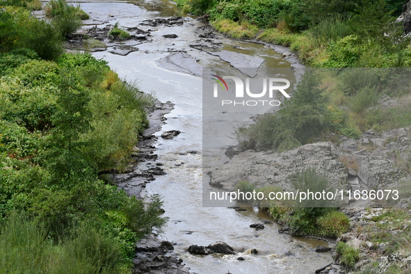 Several thousand dead fish are found following the emptying of the Collanges dam in Saint Michel d'Aurance in Ardeche, France, on October 4,...