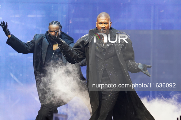 American singer, songwriter, and dancer Usher Raymond IV, known as Usher, performs on stage during the Usher: Past Present Future Tour at th...