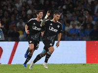 Gabriel Strefezza of Como celebrates with team mates after scoring during the Serie A match between SSC Napoli and Como at Stadio Diego Arma...