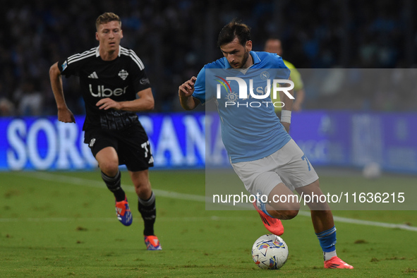 Khvicha Kvaratskhelia of SSC Napoli during the Serie A match between SSC Napoli and Como at Stadio Diego Armando Maradona Naples Italy on 4...