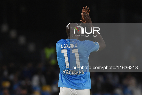 Romelu Lukaku of SSC Napoli during the Serie A match between SSC Napoli and Como at Stadio Diego Armando Maradona Naples Italy on 4 October...