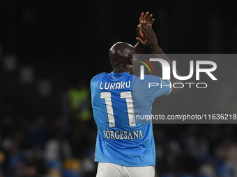 Romelu Lukaku of SSC Napoli during the Serie A match between SSC Napoli and Como at Stadio Diego Armando Maradona Naples Italy on 4 October...