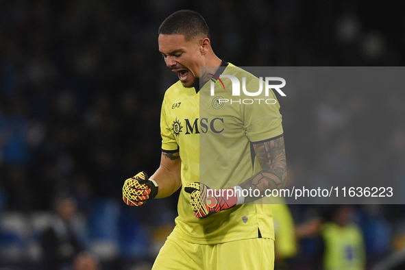 Elia Caprile of SSC Napoli celebrates after 2-1 during the Serie A match between SSC Napoli and Como at Stadio Diego Armando Maradona Naples...