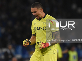 Elia Caprile of SSC Napoli celebrates after 2-1 during the Serie A match between SSC Napoli and Como at Stadio Diego Armando Maradona Naples...