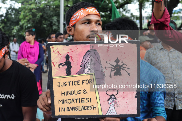 A minority alliance stages a procession and rally in front of the central Shaheed Minar in Dhaka, Bangladesh, on October 4, 2024, demanding...