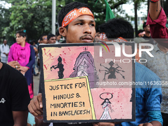 A minority alliance stages a procession and rally in front of the central Shaheed Minar in Dhaka, Bangladesh, on October 4, 2024, demanding...