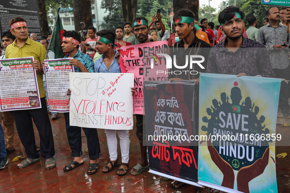 A minority alliance stages a procession and rally in front of the central Shaheed Minar in Dhaka, Bangladesh, on October 4, 2024, demanding...