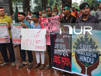 A minority alliance stages a procession and rally in front of the central Shaheed Minar in Dhaka, Bangladesh, on October 4, 2024, demanding...